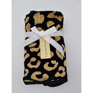 New Christian Lacroix Soft Velour Black Gold Cheetah Animal 2 Tip Hand Towels